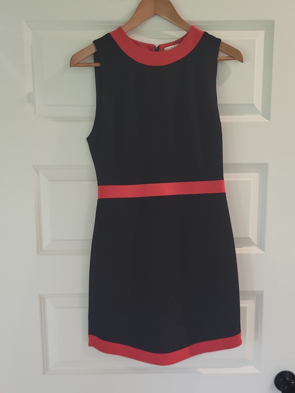 Alice + Olivia Black Sheath Dress with Red Trim